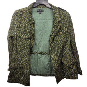 Forever 21 Army Green Leopard Denim Jacket Jean Plus Size 1X